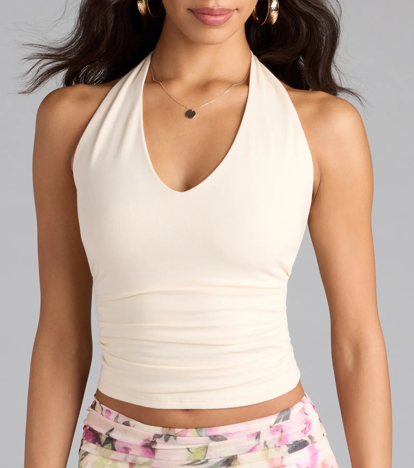Feel The Vibes Halter V-Neck Crop Top