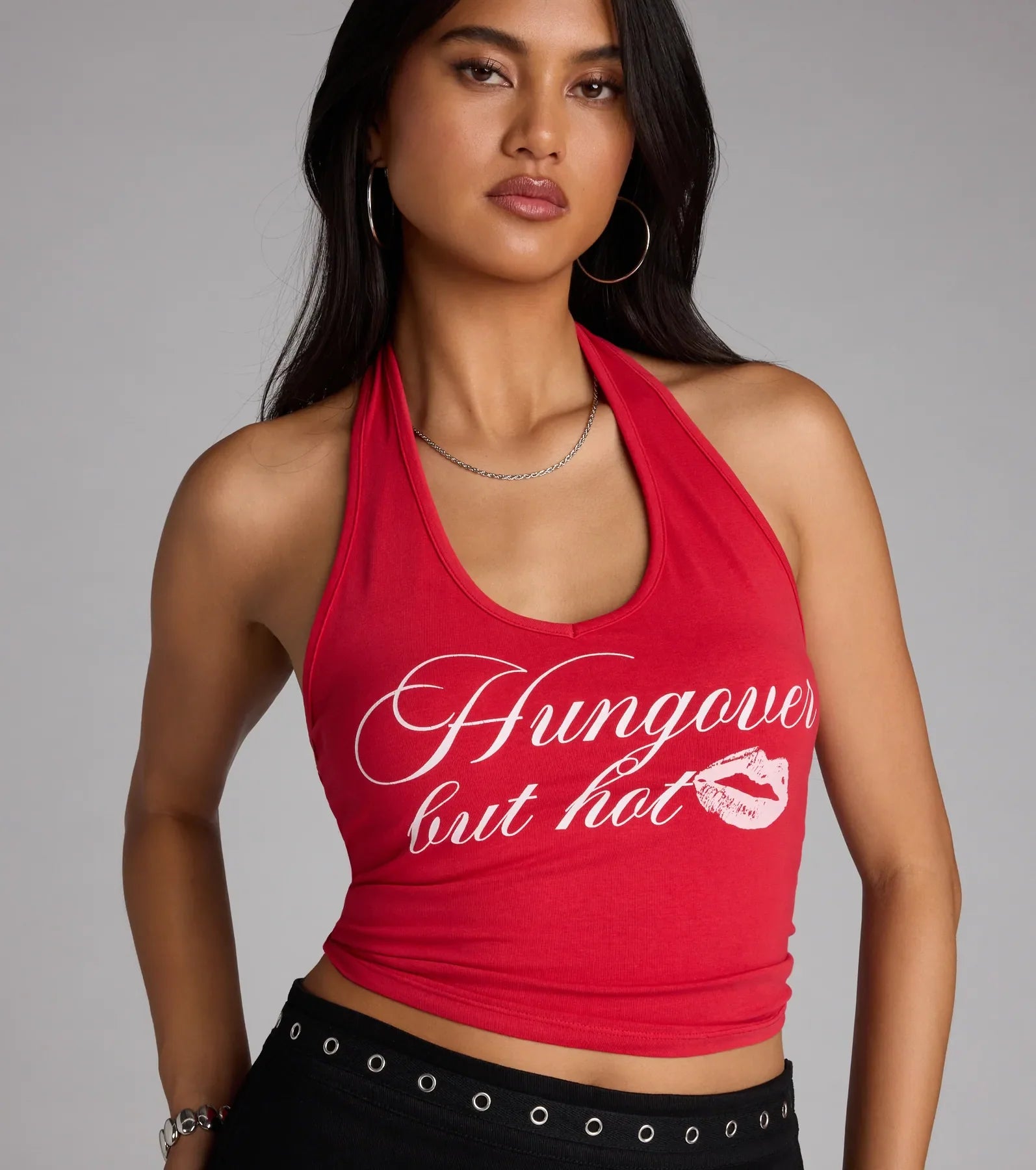 Hungover But Hot Graphic Halter Top