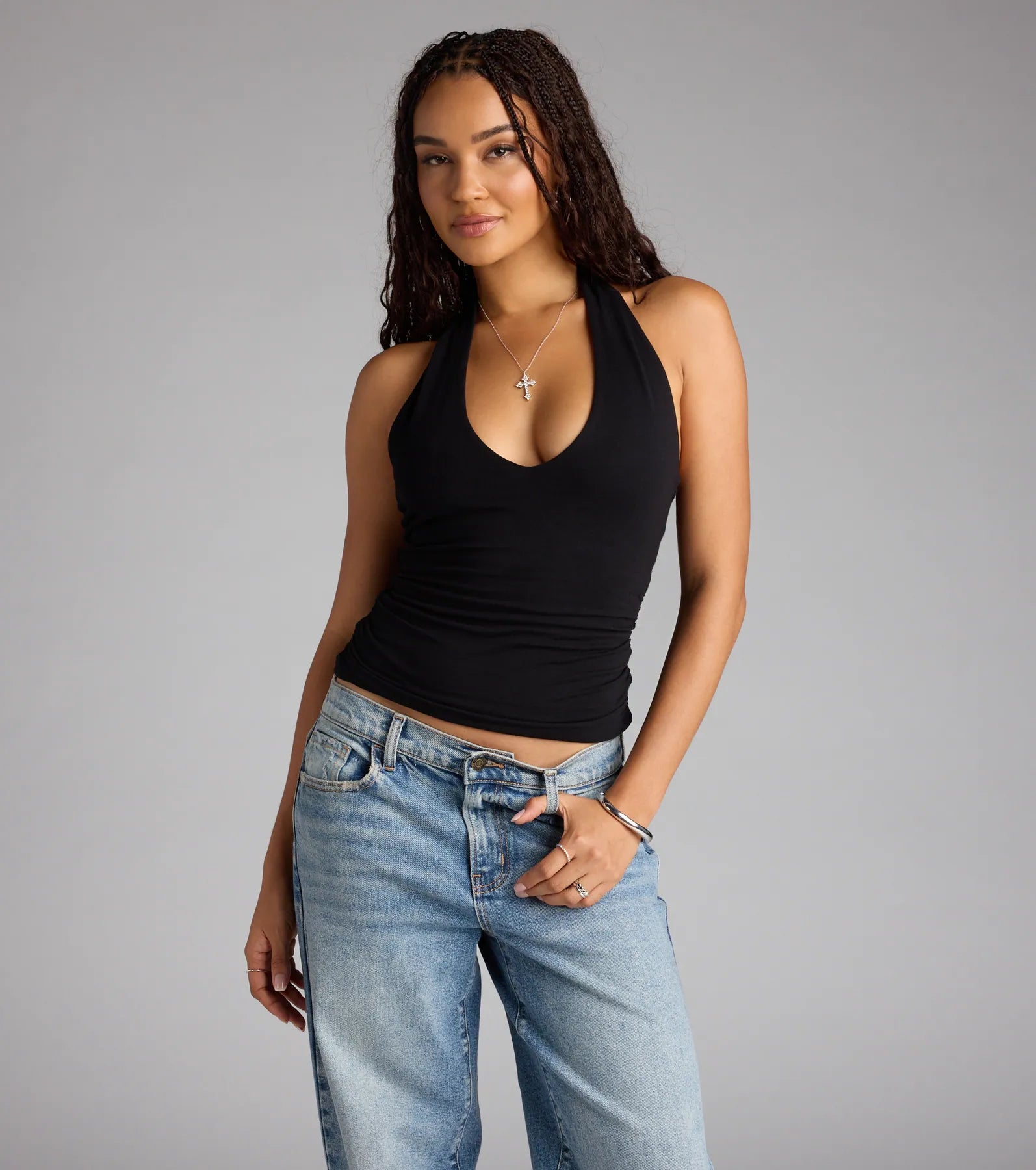 Feel The Vibes Halter V-Neck Crop Top