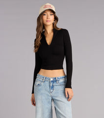 Ready To Move Mock Neck Zip Crop Top