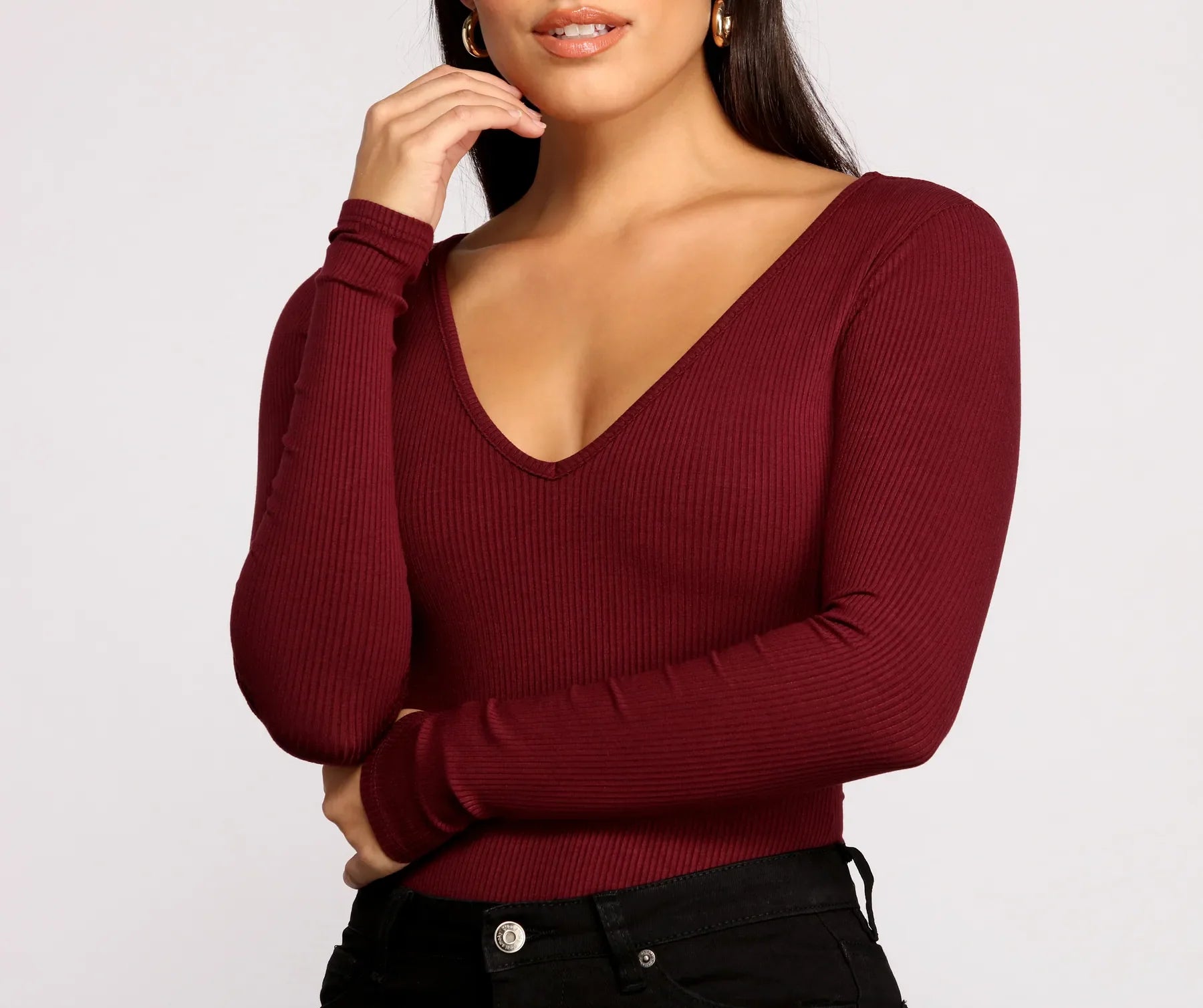 Basic Long Sleeve V-Neck Bodysuit
