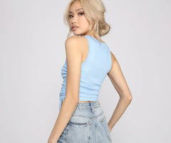 Basic Vibes Ribbed Knit Ruched Top