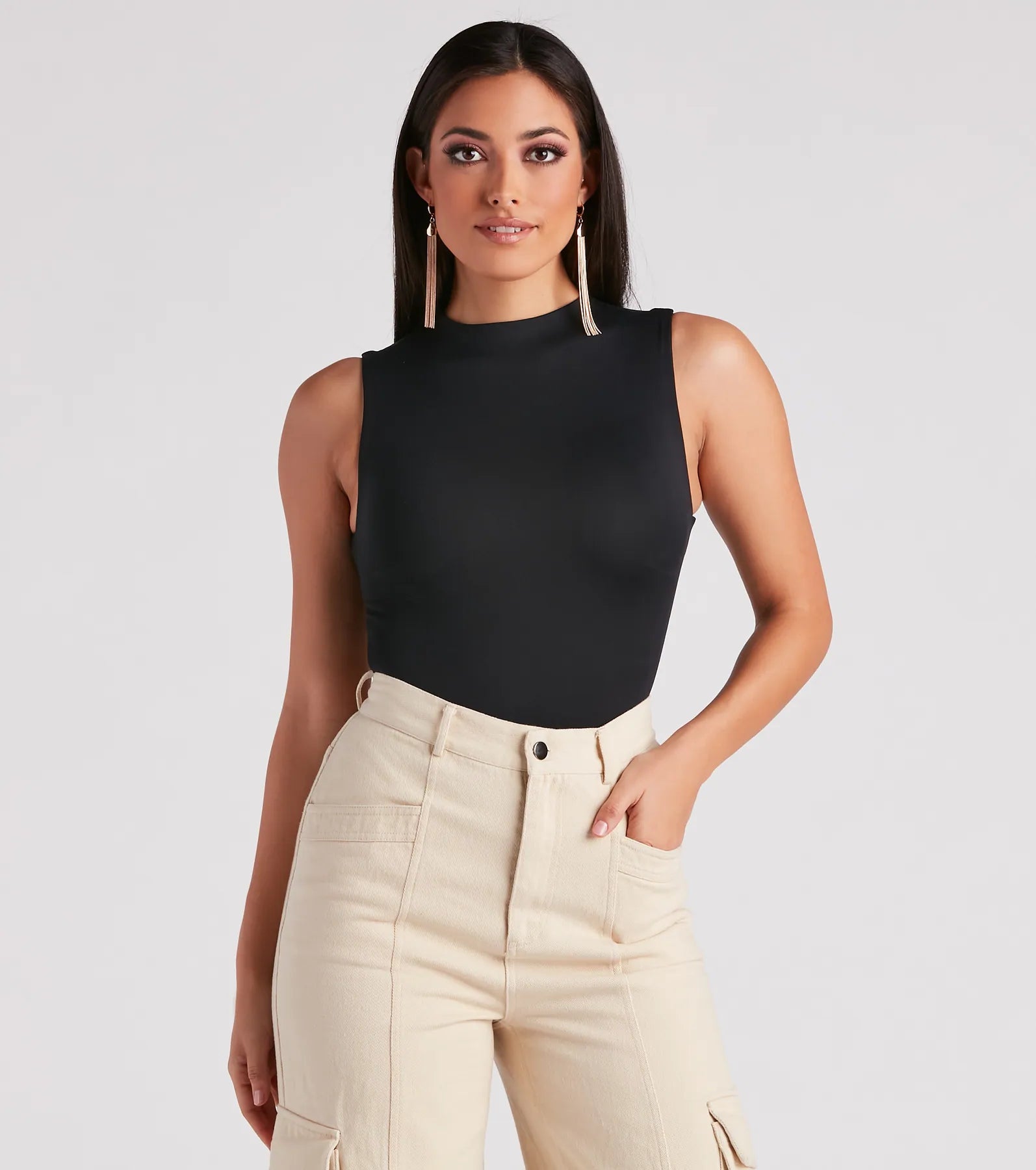 Smooth Silhouette Mock Neck Bodysuit