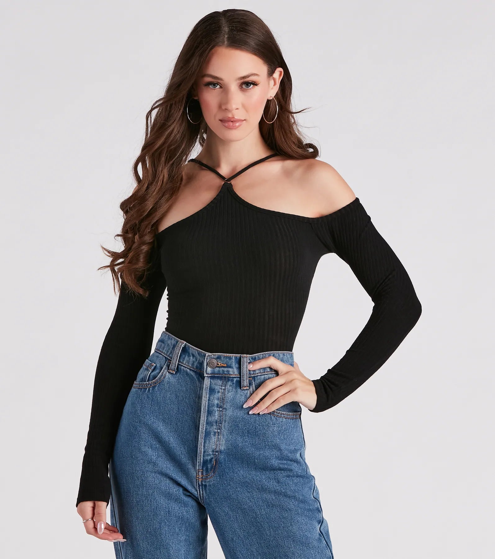 Gimme The Cold Shoulder Rib Knit Top