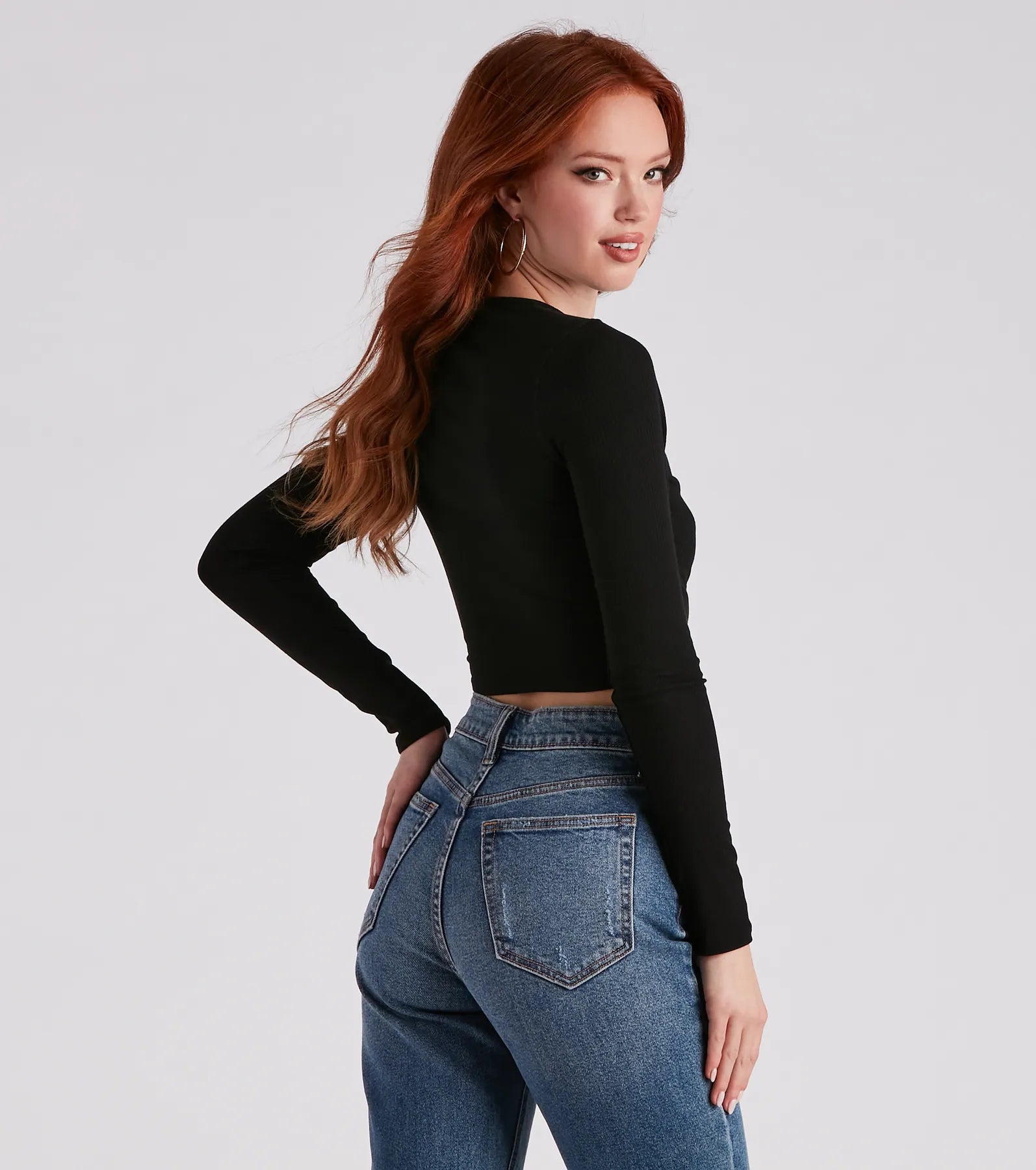 Just A Peek Crew Neck Keyhole Top