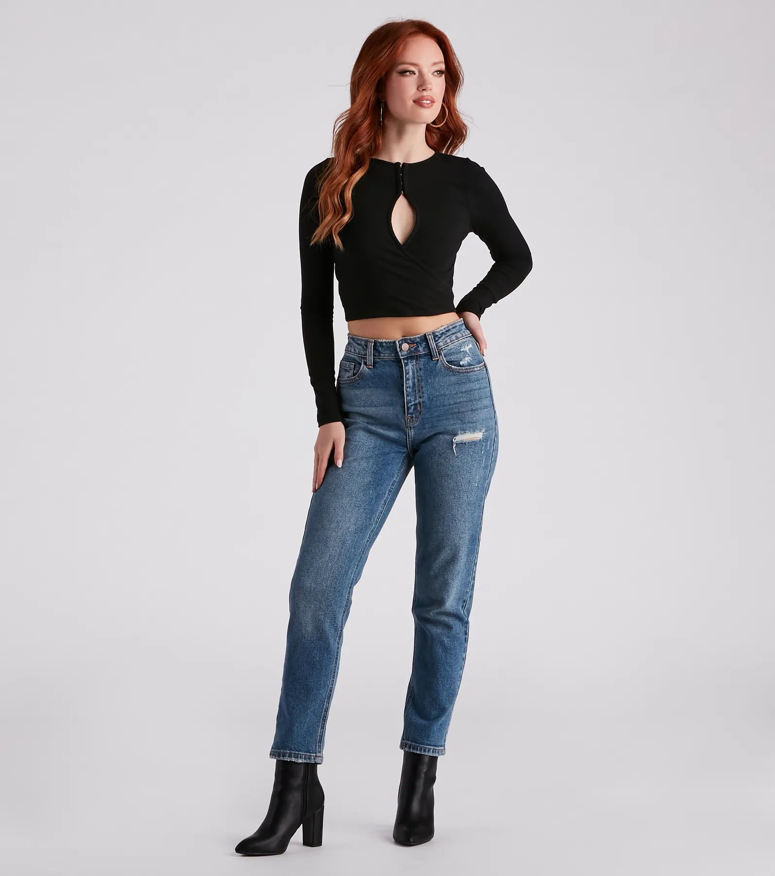 Just A Peek Crew Neck Keyhole Top