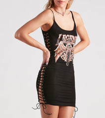 Major Legend Lace-Up Graphic Short Dress