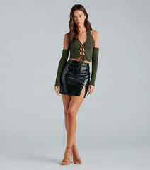 Cool Girl Ties Lace-Up Cold Shoulder Crop Top