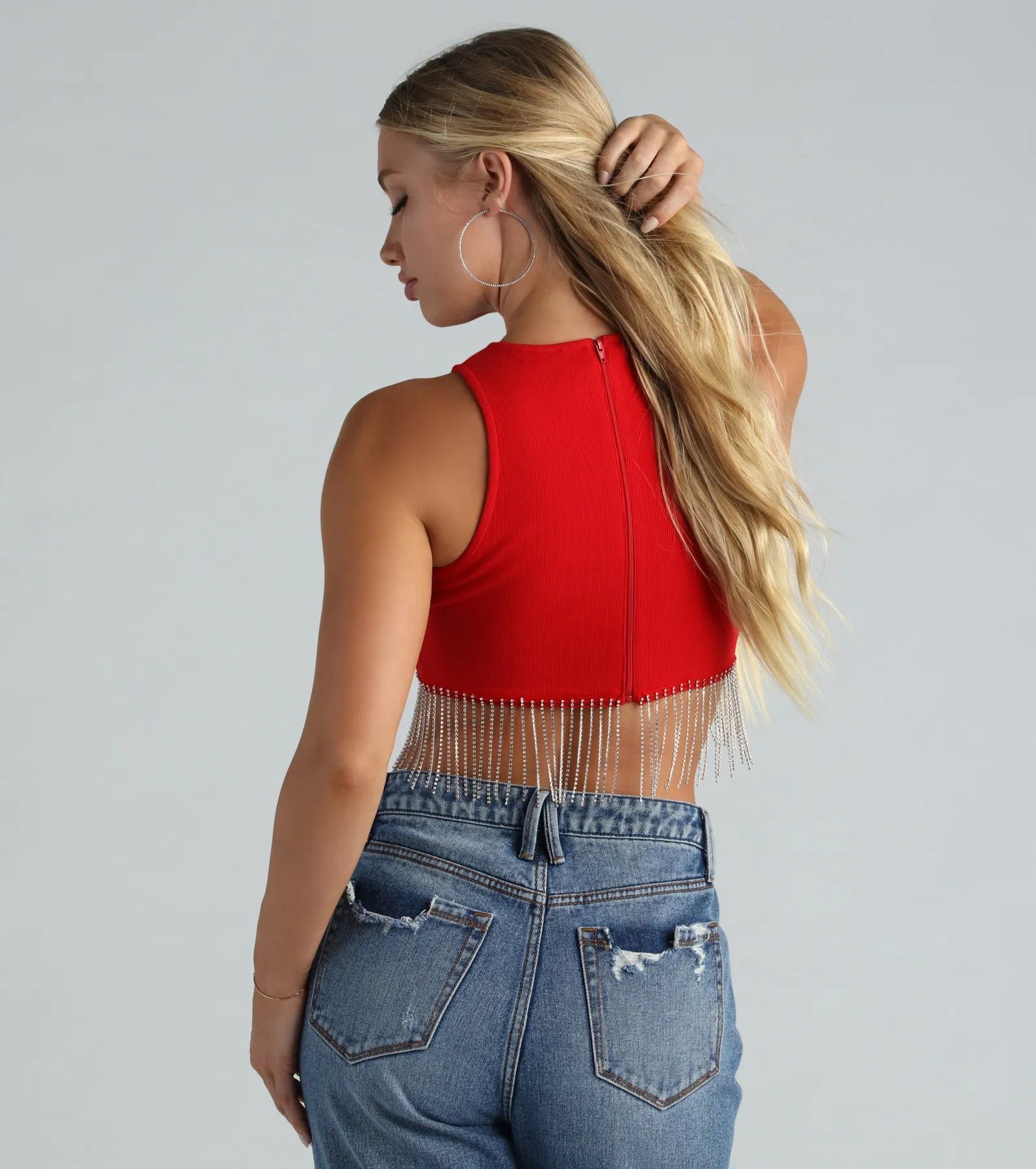 Fringe Benefits High Neck Crop Top
