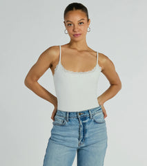 Easy Stunner Sleeveless Lace Trim Bodysuit