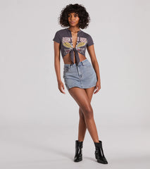 Born To Ride Short Sleeve Tie Front Graphic Tee