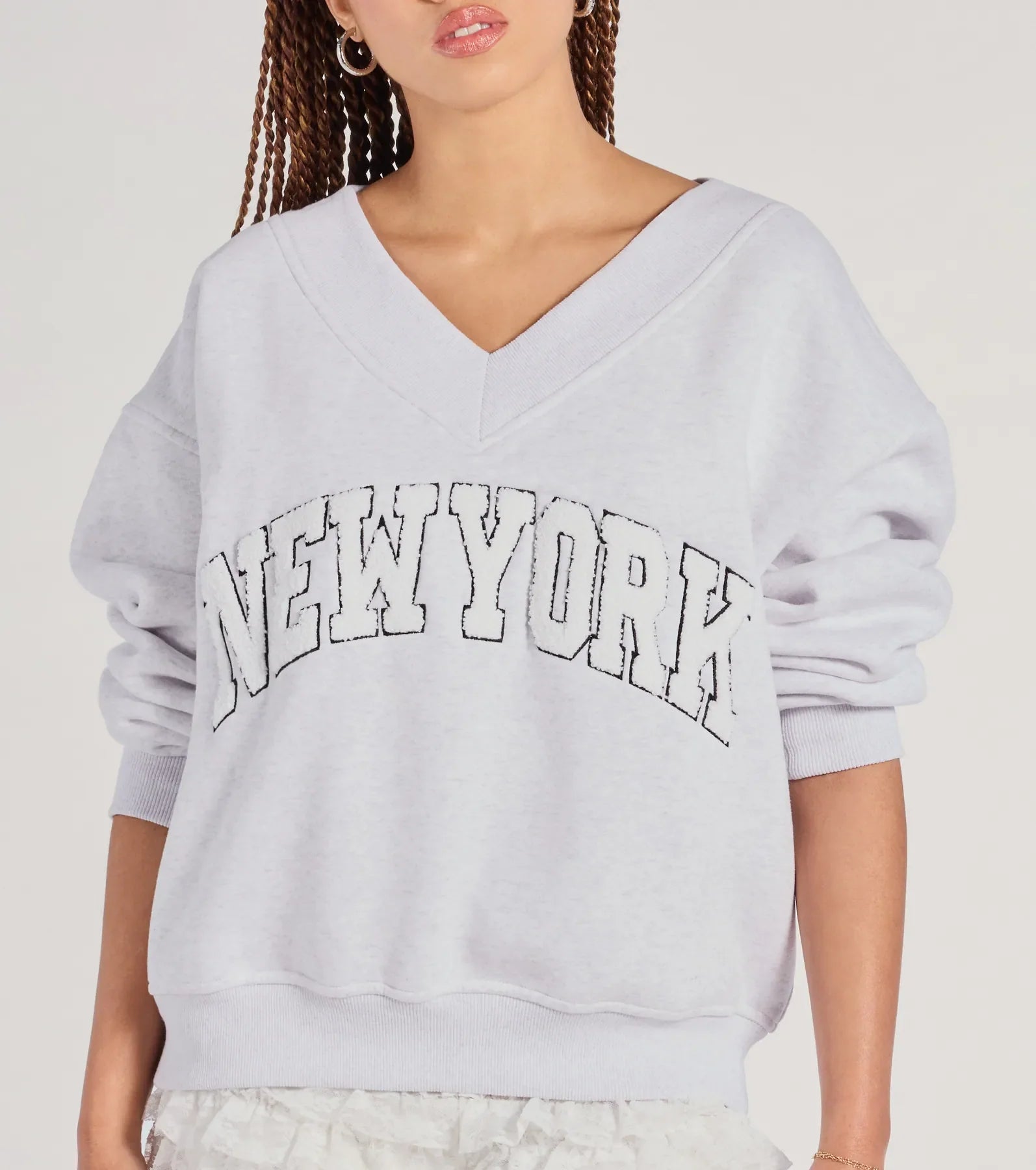 New York V-Neck Fleece Oversized Sweatshirt