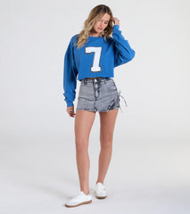 Sporty And Flirty Seven Graphic Crop Sweatshirt