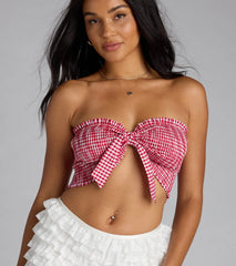 Girl Next Door Tie Front Gingham Tube Top