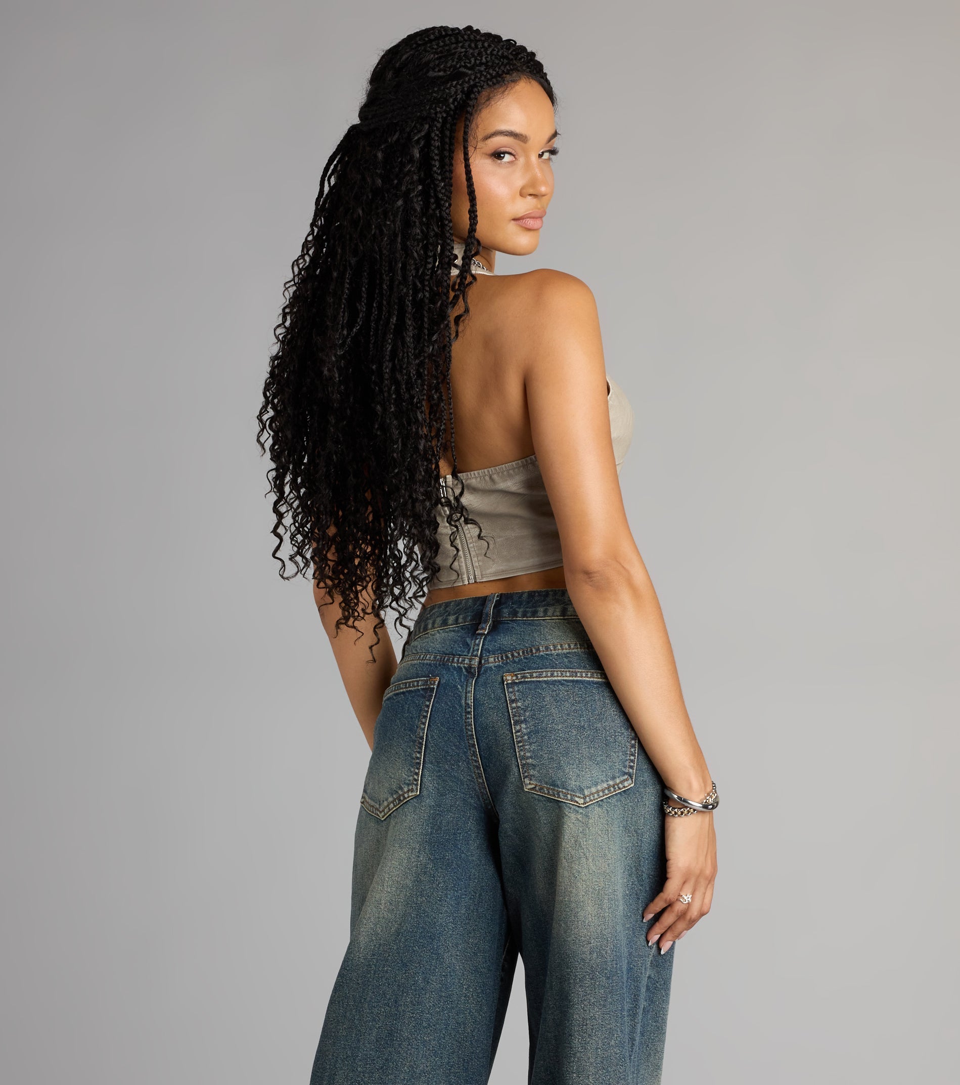 Lace Me Up Faux Leather Halter Crop Top