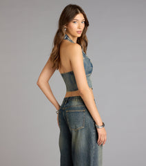Front Row Fierce Denim Crop Top