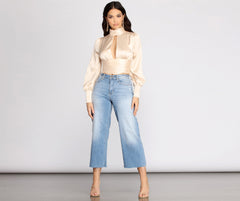 Sweet Moments Satin Mock Neck Blouse