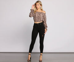 Off The Shoulder Stylish Snake Print Crop Top