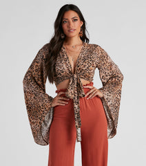 Wild Shine Leopard Crop Wrap Top