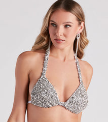 Rave Babe Rhinestone Halter Bra Top