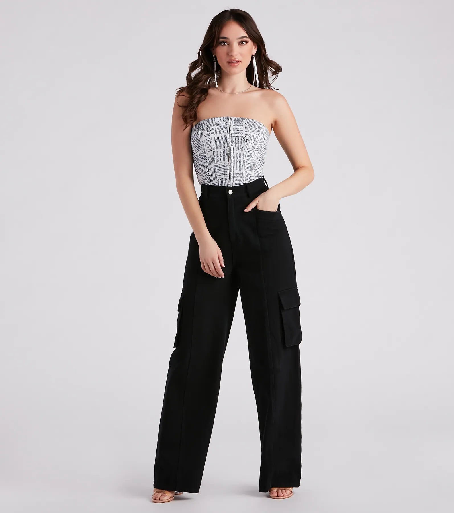 In Other News Lace-Up Newspaper Corset Top