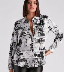 Daily Scoop Satin Newspaper Top