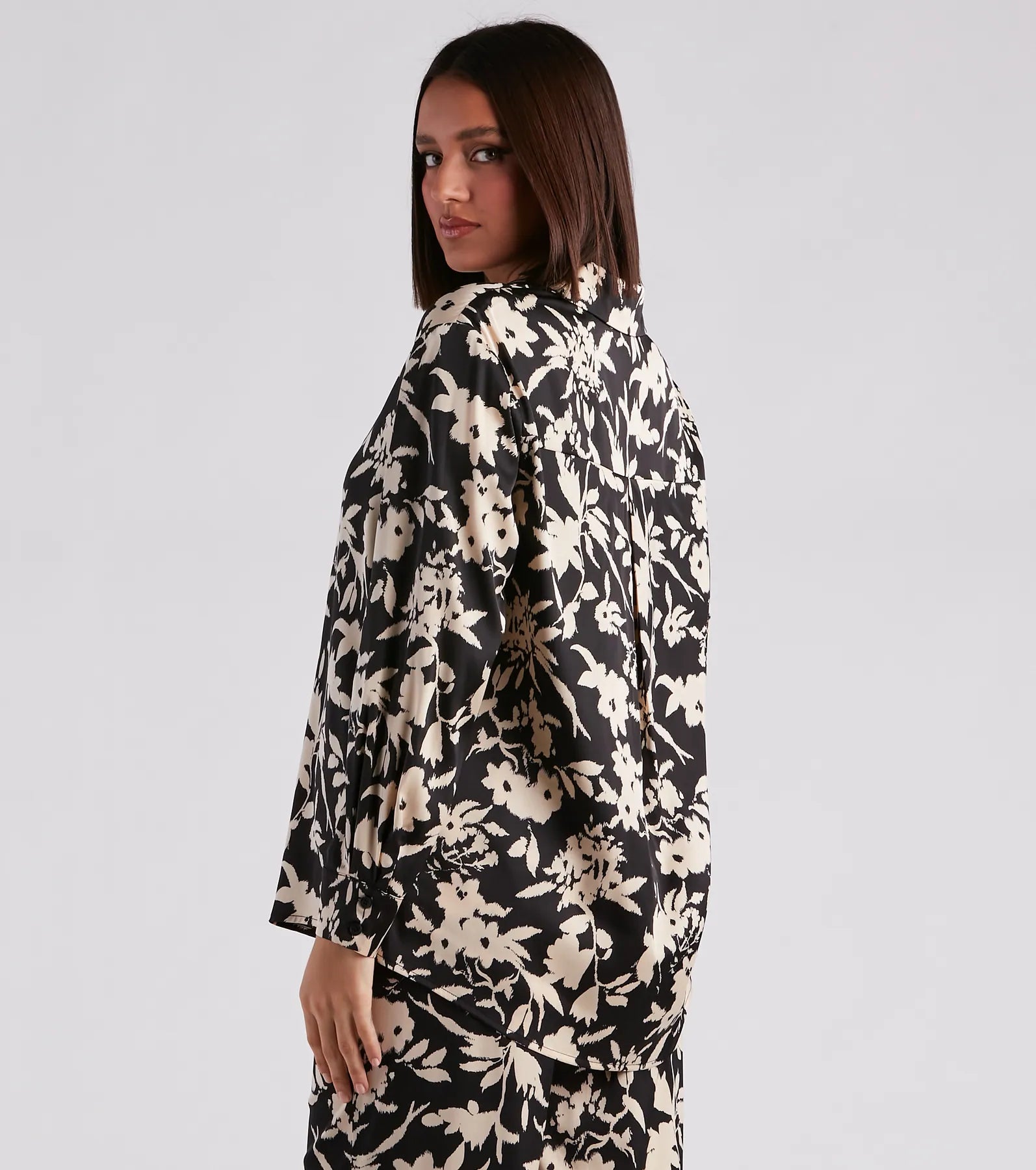 Major Muse Floral Satin Button-Down Top