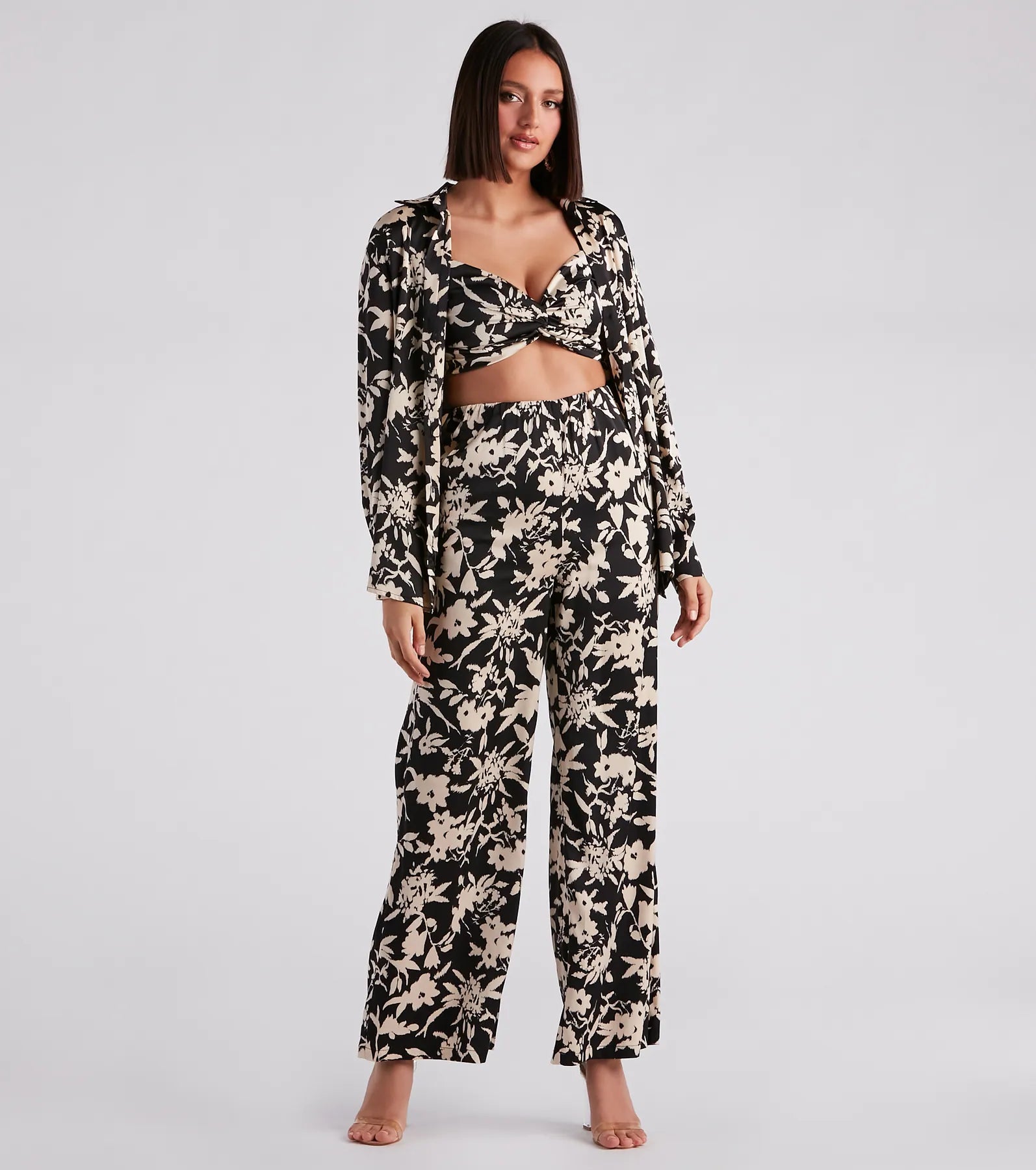 Major Muse Floral Satin Button-Down Top