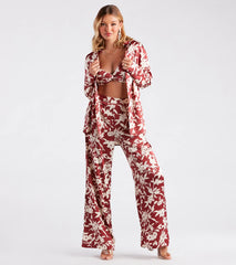 Major Muse Floral Satin Button-Down Top