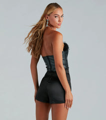 Call Me Fab Marabou Feather Faux Leather Corset