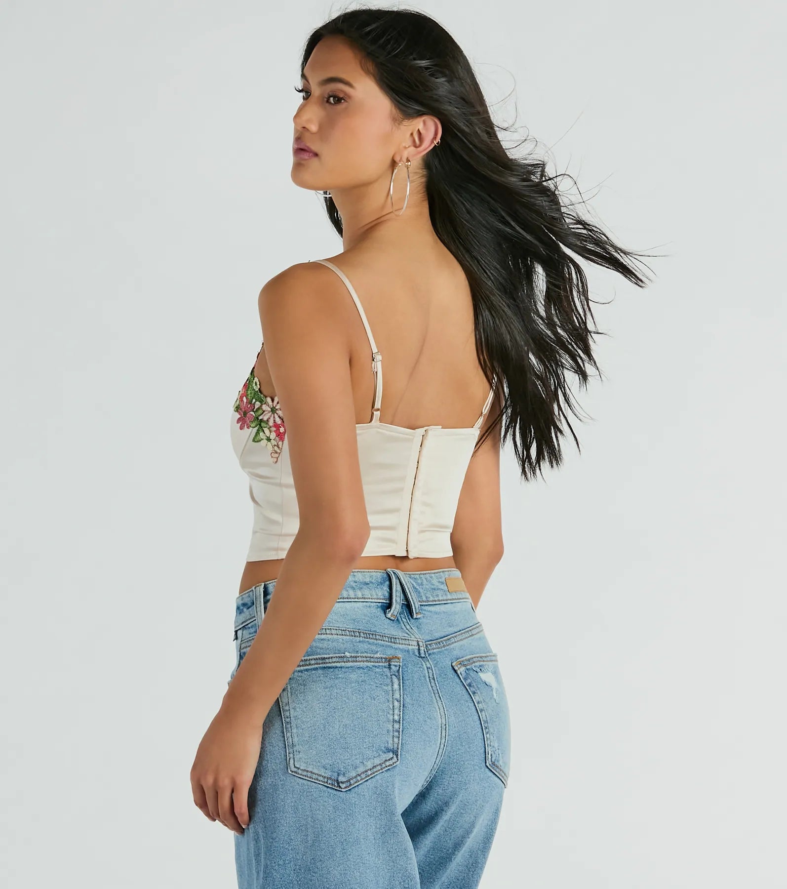 Flourish In Style Floral Applique Satin Crop Top