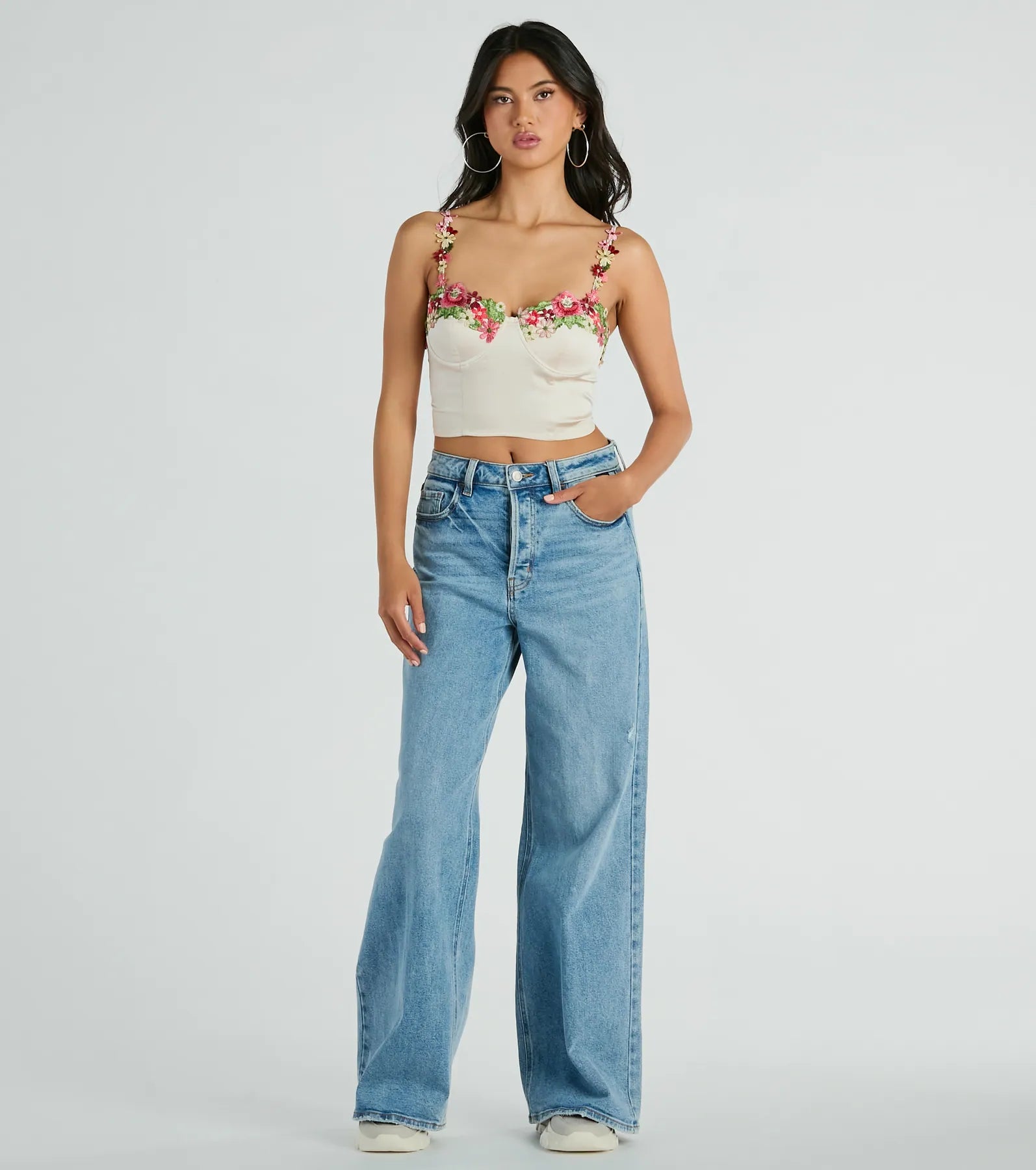 Flourish In Style Floral Applique Satin Crop Top
