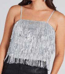 Spotlight Beauty Sequin Fringe Crop Top
