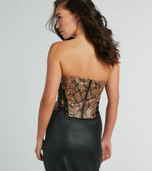 Snake Skin Tight Lace-Up Faux Leather Corset Top