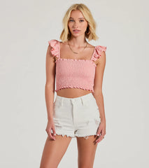 Pretty Darling Sleeveless Smocked Crop Top