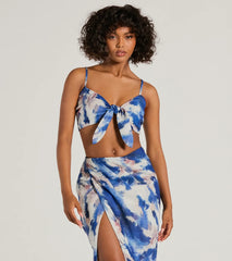 Chic Muse Watercolor Tie-Front Crop Top