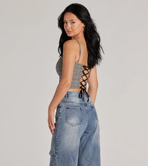 Preppy Vibe Lace-Up Plaid Corset Top