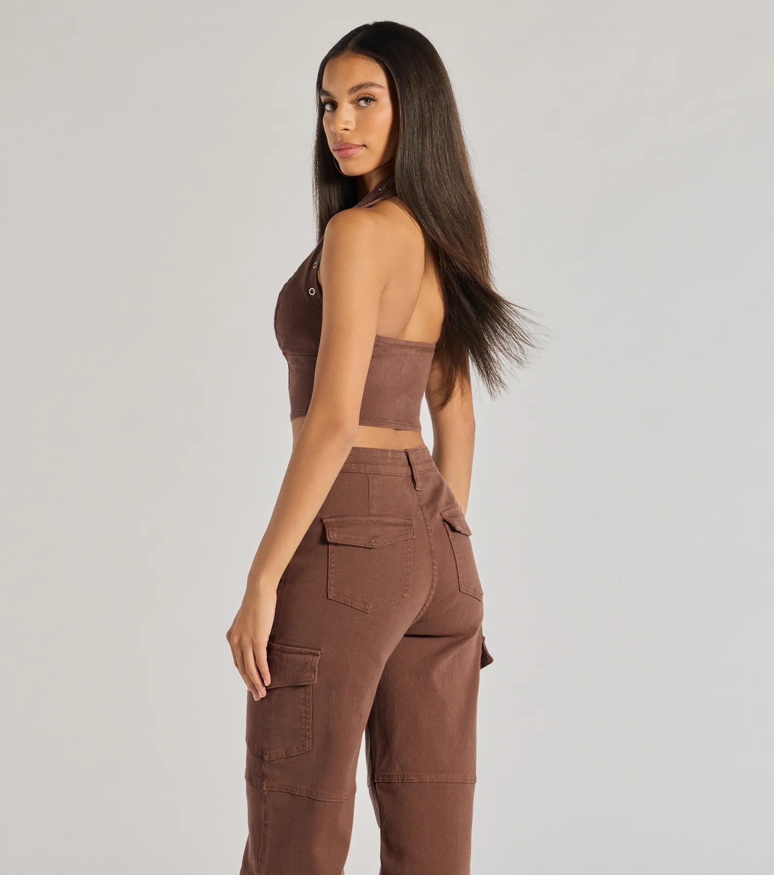 Absolute Edge Halter Grommet Zip-Up Crop Top