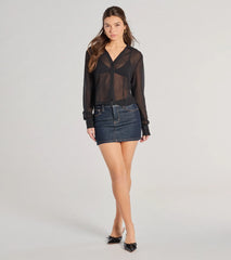 Sheer To Be Seen Smocked Back Chiffon Button Top