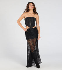 Trendy Style Lace-Up Denim Corset Top