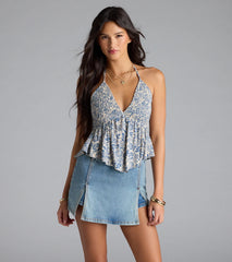 Breezy Cutie Paisley Halter Babydoll Top