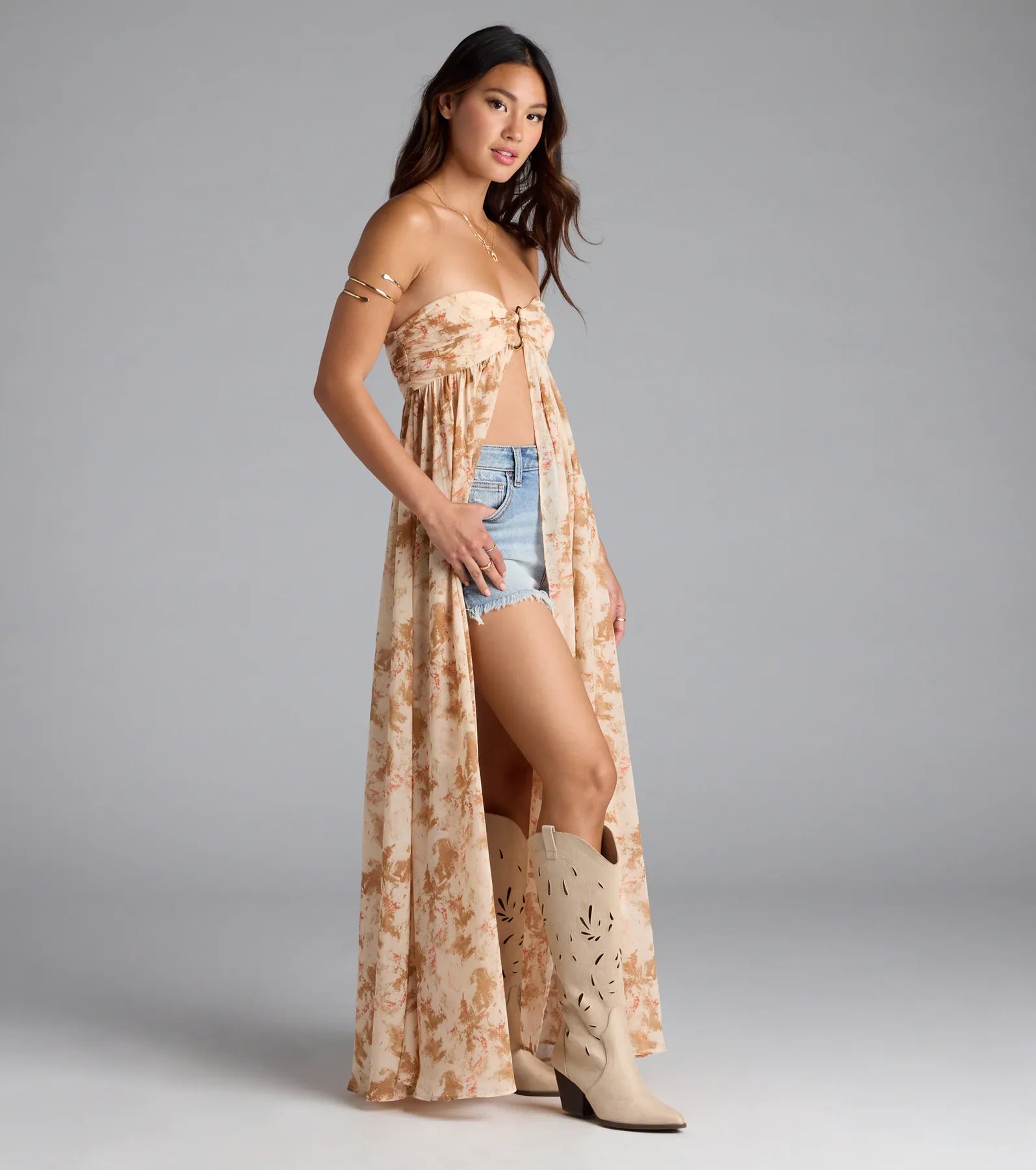 Wanderlust Calling Strapless Abstract Flowy Tunic Top