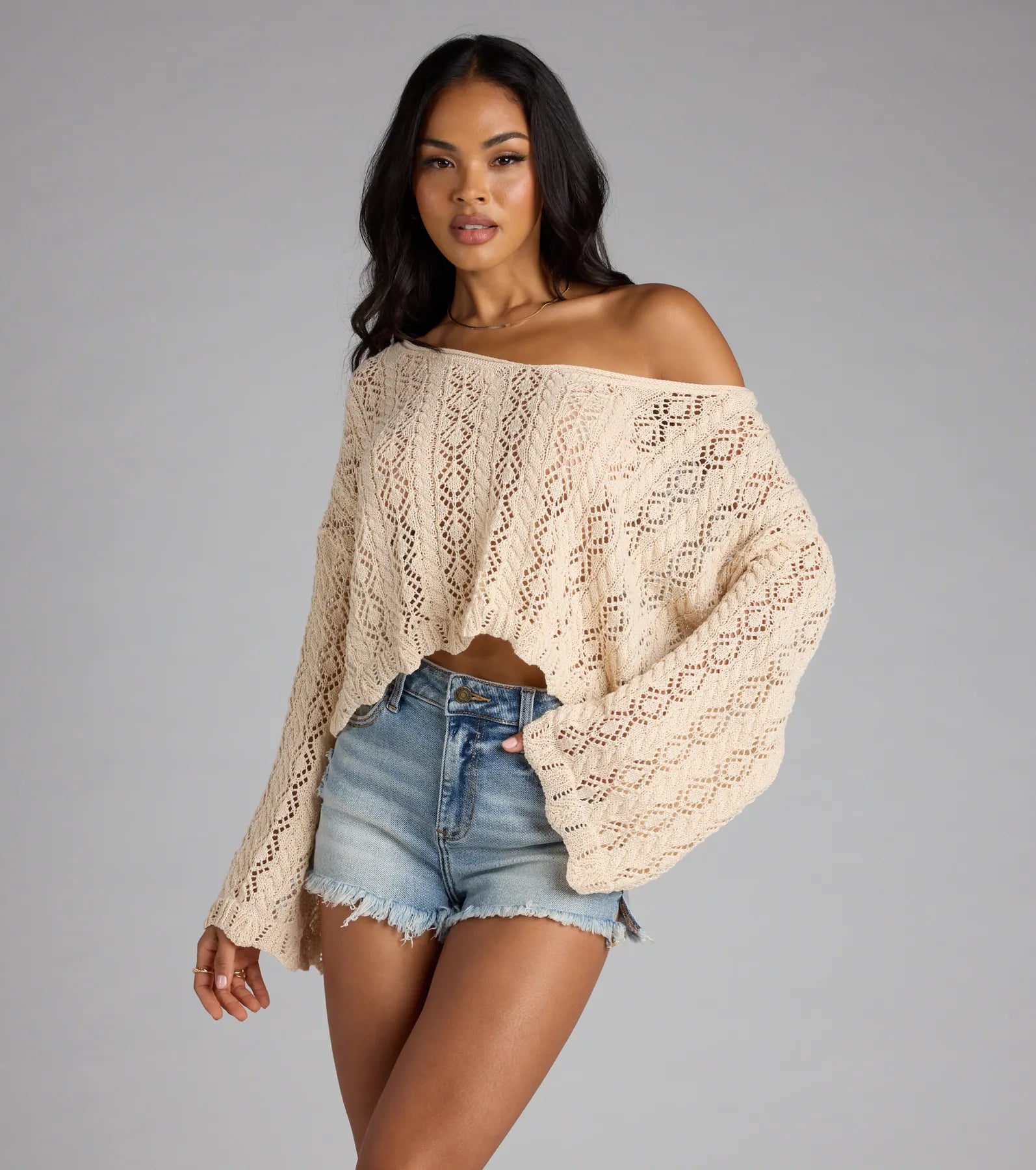 Breezy Nights Crop Crochet Sweater