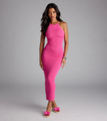 Time To Vacay Halter Lace-Up Maxi Dress