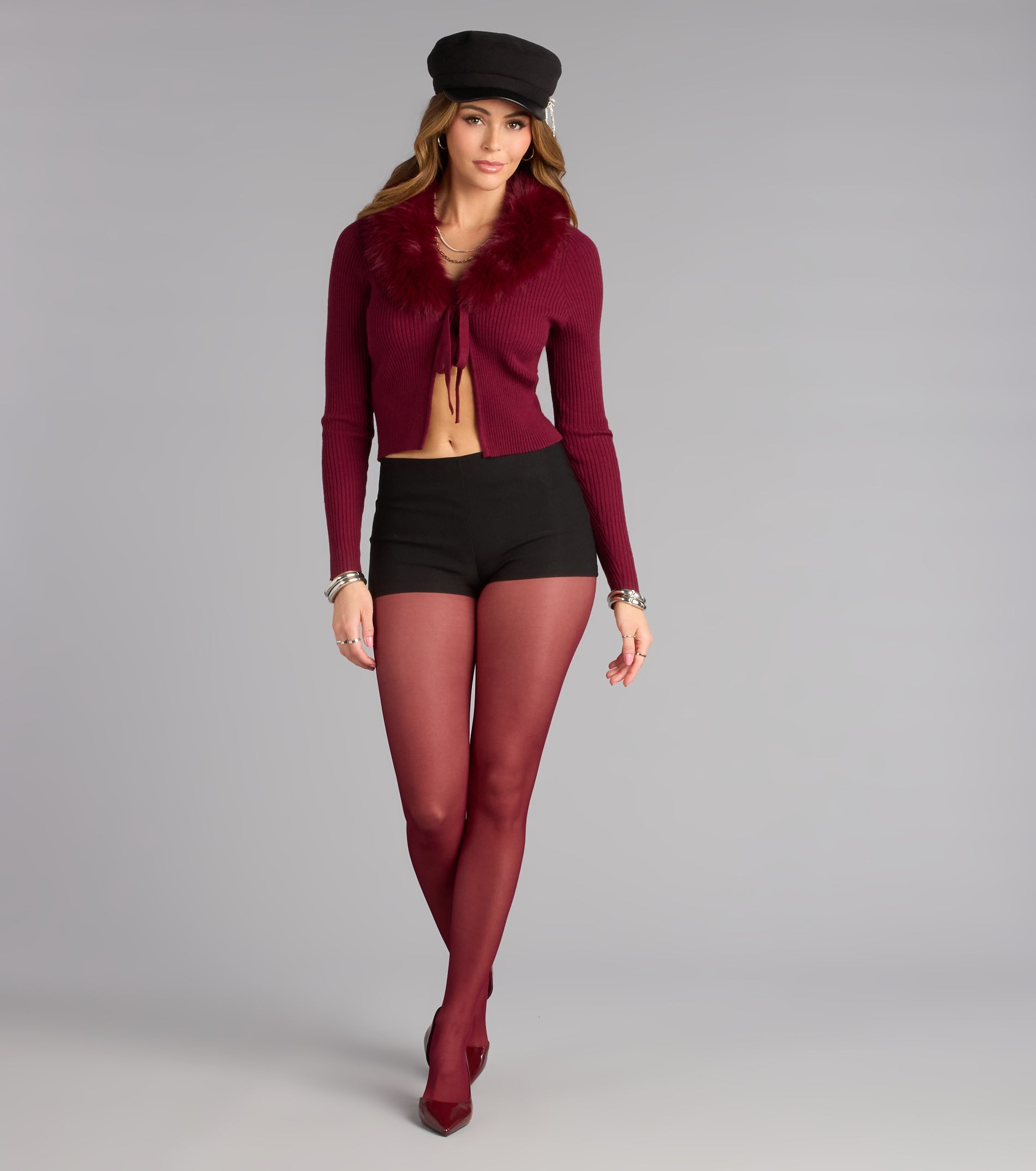 So Chic Removable Faux Fur Tie-Front Cardigan