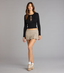 Laced Right Rib Knit Crop Top