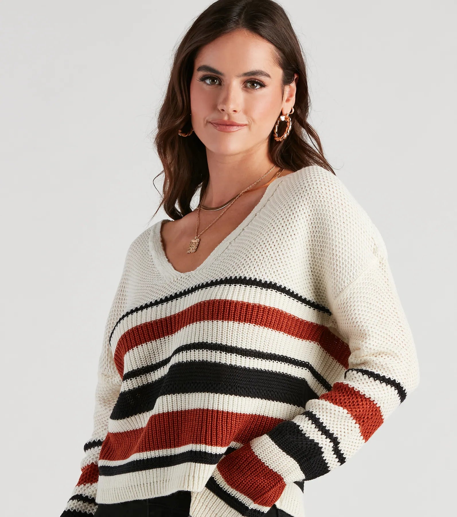 Sassy Striped Lattice Back Knit Sweater