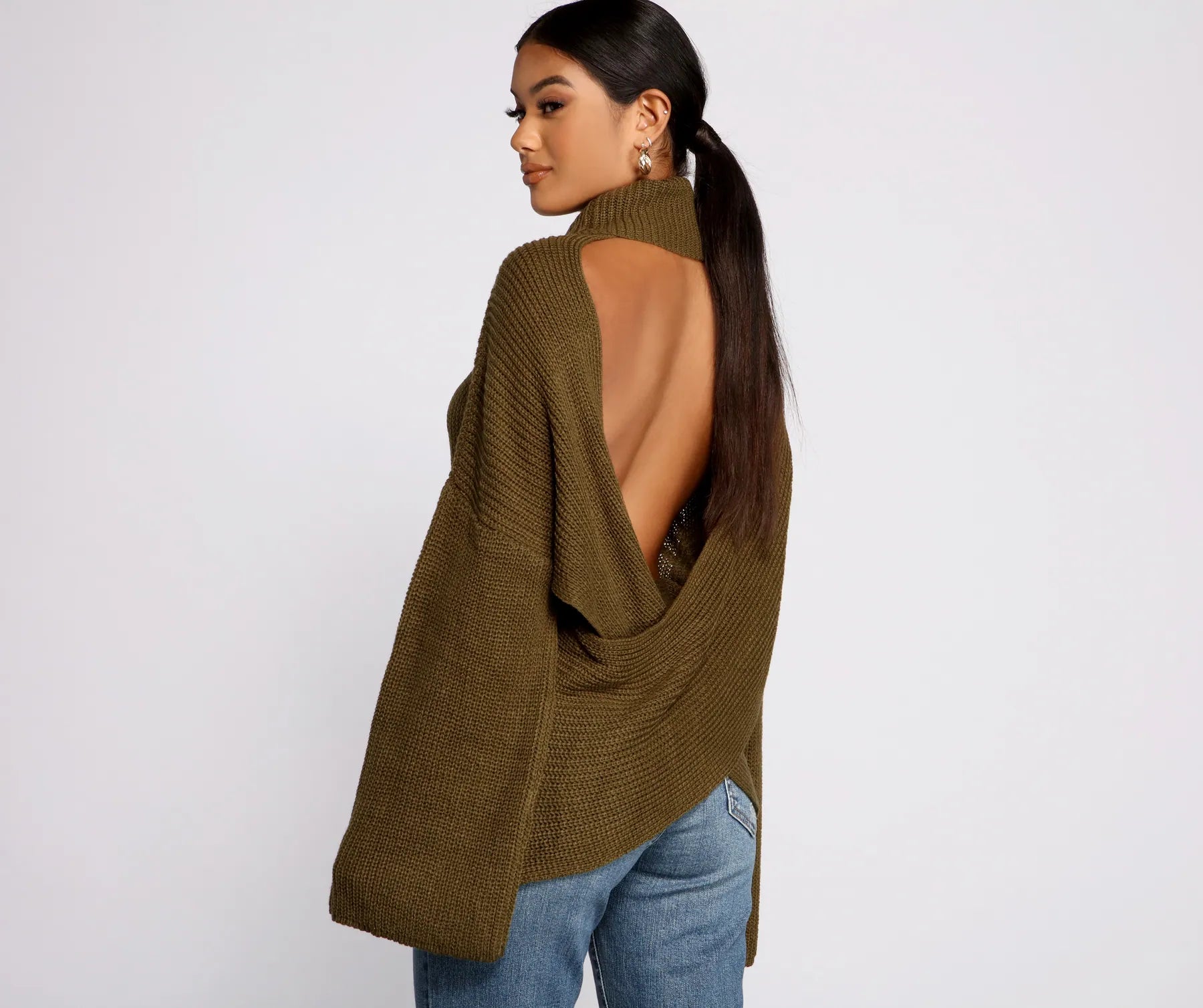 So Chic Surplice Open Back Sweater