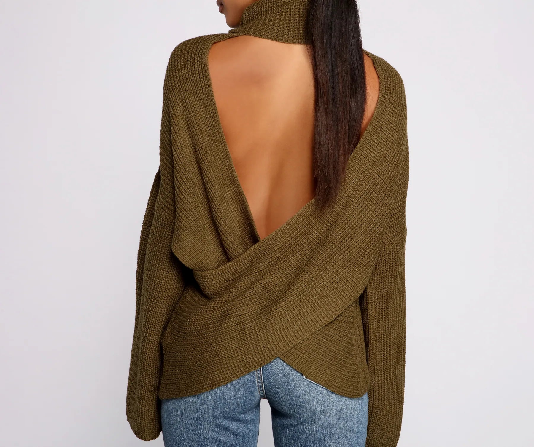 So Chic Surplice Open Back Sweater