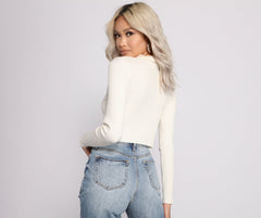 Collared Cropped Knit Henley Top